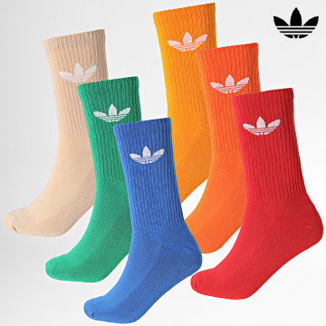Adidas Originals - Lot De 6 Paires De Chaussettes The Crew Sock IX5275 Bleu Roi Beige Vert Rouge Orange Jaune
