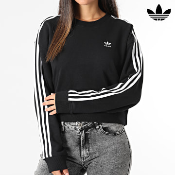 Adidas Originals - Sweat Crewneck Crop Femme A Bandes IR5522 Noir