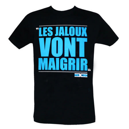 Mokobé du 113 - Tee shirt Mokobe Noir Les Jaloux Vont Maigrir Typo Bleu