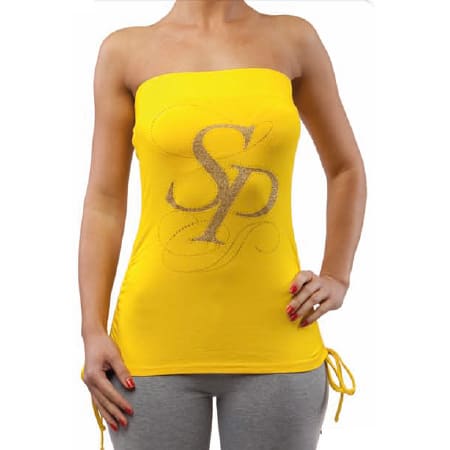 South Pole Lady - Top Sans Manche Femme South Pole Logo Paillette Jaune