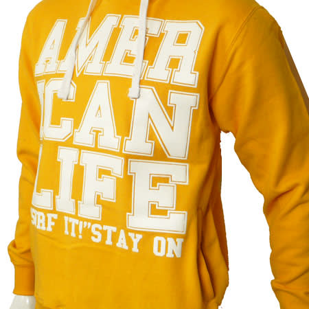 American Life - Sweat Capuche American Life H002 Jaune Typo Blanc