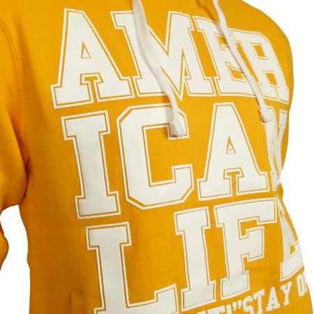 American Life - Sweat Capuche American Life H002 Jaune Typo Blanc