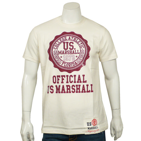 US Marshall - Tee Shirt US Marshall Logo Ecru Typo Bordeaux