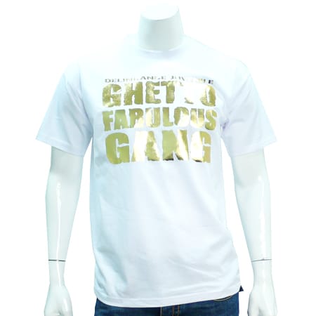 Ghetto Fabulous Gang - Tee Shirt Ghetto Fabulous Gang Delinkance Juvenile 2 Blanc Logo Or