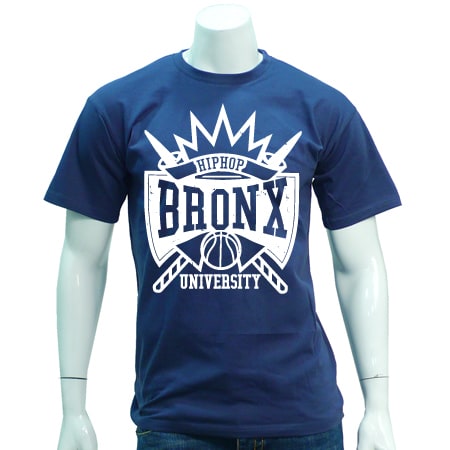 Hip Hop University - Tee Shirt Hip Hop University Bronx Bleu Jeans Logo Blanc