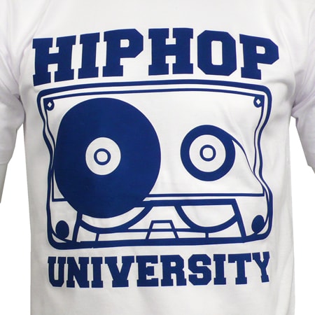 Hip Hop University - Tee Shirt Hip Hop University Blanc Tape Logo Bleu
