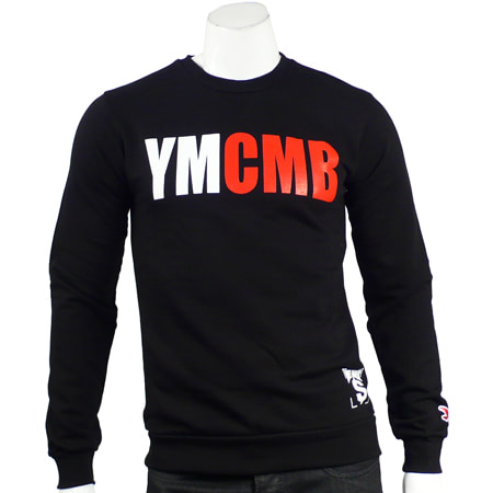 YMCMB - Sweat Col Rond YMCMB Noir Typo Blanc Rouge