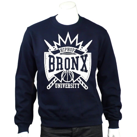 Hip Hop University - Sweat Crewneck Hip Hop University Bronx Bleu Marine Typo Blanc