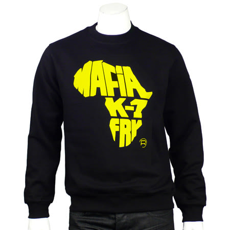 Mafia K1 Fry - Sweat Crewneck Mafia K1 Fry Authentic Noir Typo Velour Jaune