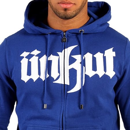 Sweat Zippe Capuche Unkut Classic Bleu Roi Typo Blanc