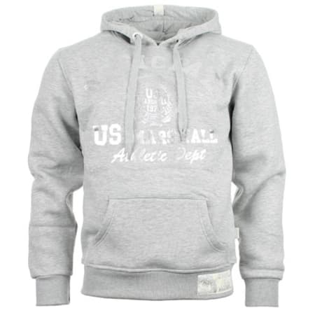 US Marshall - Sweat Capuche US Marshall Gris Chiné Typo Argent