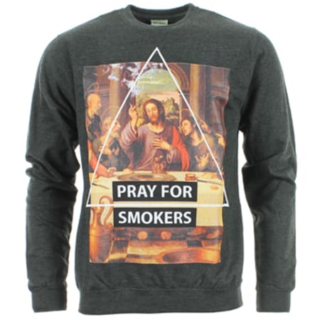 Explicit Couture - Sweat Crewneck Explicit Couture Pray For Smokers Gris Anthracite