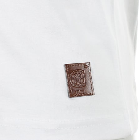 Cabaneli - Tee Shirt Cabaneli Col V Blanc Pocket Cuir