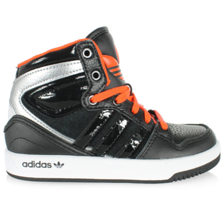 adidas - Baskets Adidas Enfant Court Attitude Kid Leather Noir Orange Blanc