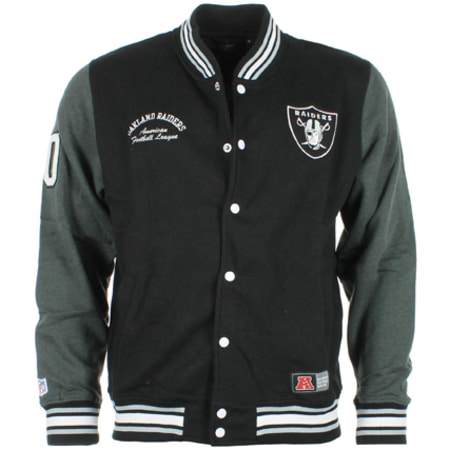 Majestic Athletic - Teddy Majestic Athletic Senell Fleece Letterman Oakland Raiders Noir Manches Gris Anthracite