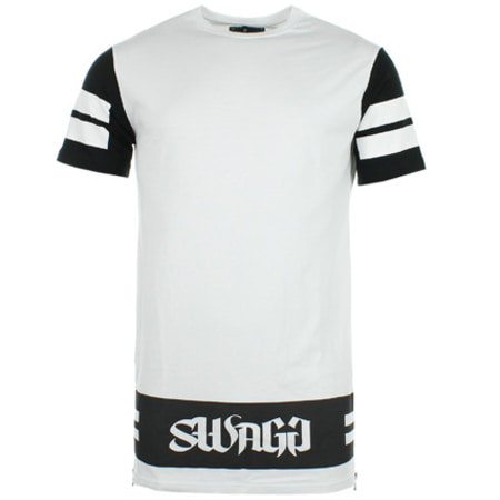 Swagg - Tee Shirt Oversize Swagg M90 Long Trait Blanc Noir