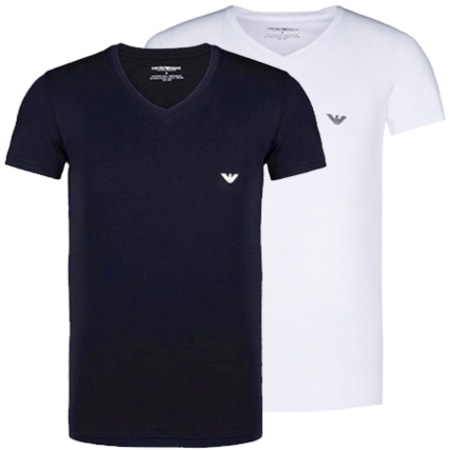 Emporio Armani - Set di 2 camicie Emporio Armani con scollo a V Bianco Blu Navy