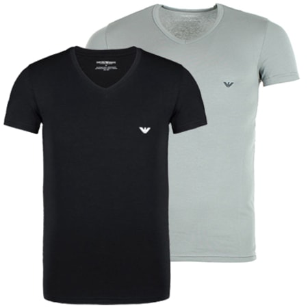 Emporio Armani - Set di 2 camicie Emporio Armani con scollo a V nero e grigio