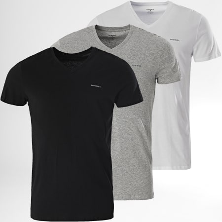 Diesel - Set di 3 magliette Jake con scollo a V, bianco, grigio, erica e nero