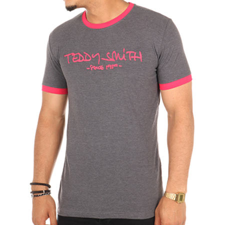 Teddy Smith - Tee Shirt Ticlass Gris Anthracite Rose