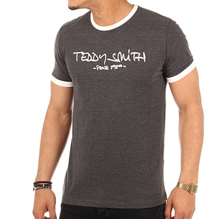 Teddy Smith - Tee Shirt Ticlass Gris Anthracite Blanc