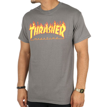 Thrasher - Tee Shirt Flame Gris Anthracite