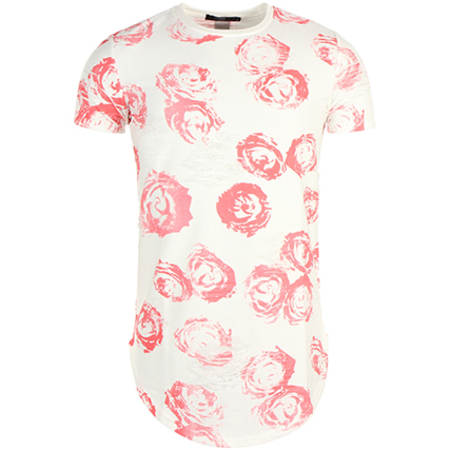 John H - Tee Shirt Floral Oversize T09142 Blanc Rose