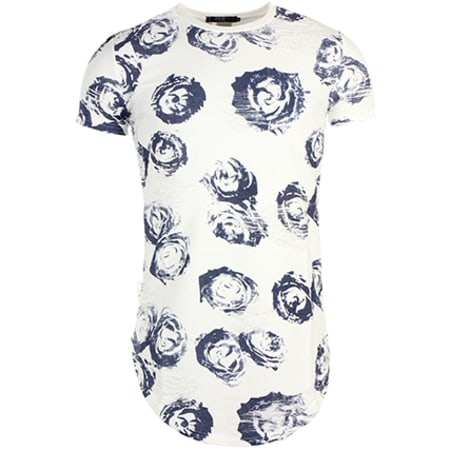John H - Tee Shirt Floral Oversize T09142 Blanc Bleu