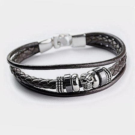 California Jewels - Bracelet Leather Skull Marron