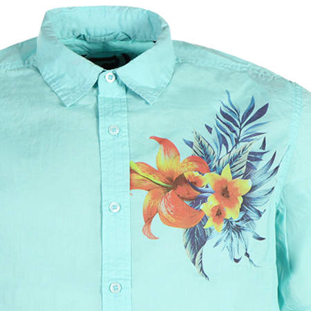 Crossby - Chemise Floral Lotus Bleu Turquoise