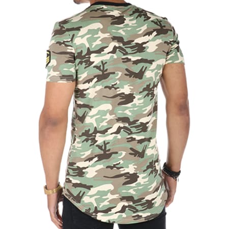John H - Tee Shirt Oversize Patchs Brodés T09160 Camouflage Vert