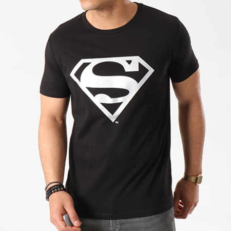 Superman - Tee Shirt Superman Logo Argent Noir