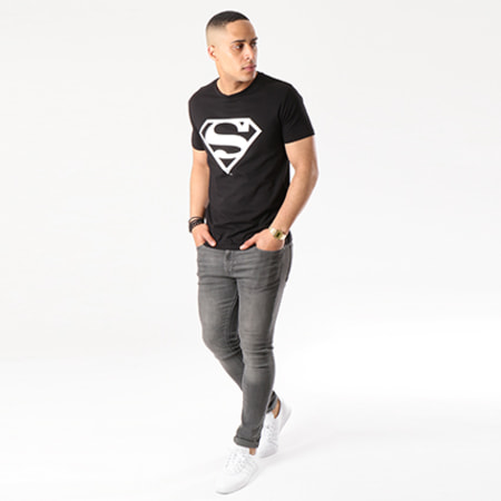 Superman - Tee Shirt Superman Logo Argent Noir