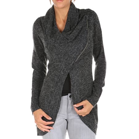 Only - Gilet Capuche Femme New Hayley Zip Gris Anthracite