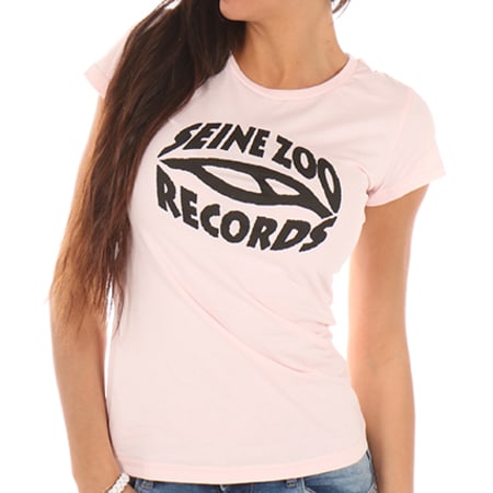 Seine Zoo - Tee Shirt Femme Seine Zoo Records Rose Logo Noir