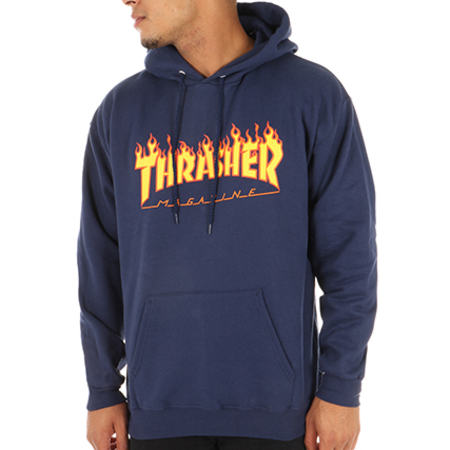 Thrasher - Felpa con cappuccio con logo Flame Navy