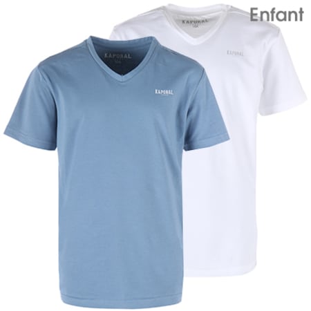 Kaporal - Lot De 2 Tee Shirts Enfant Mifte Blanc Bleu Indigo