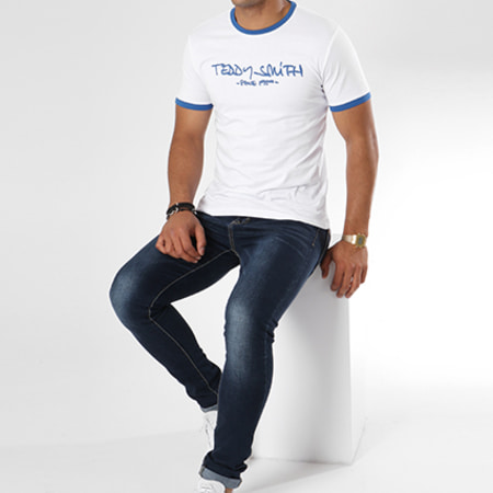 Teddy Smith - Tee Shirt Ticlass 3 Blanc Bleu Marine