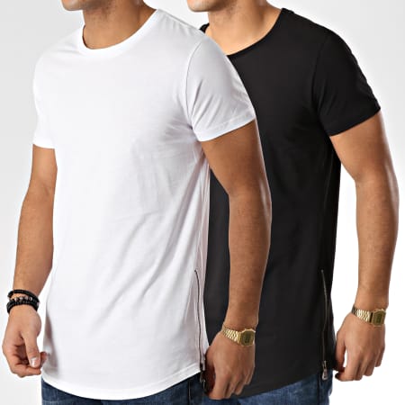 LBO - Lot de 2 Tee Shirts Oversize Zip 74 Noir et Blanc