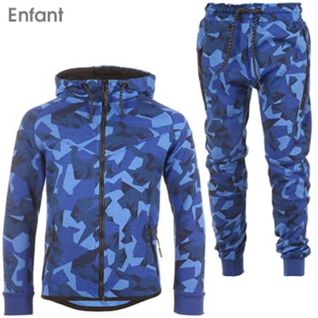Enfants Filles Garçons Capuche Camouflage Bleu Survêtement Jogging Suit 5-13