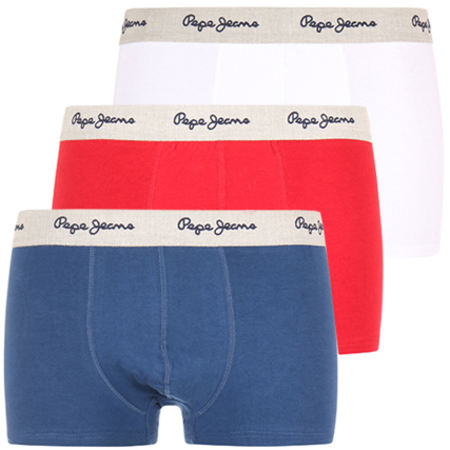 Pepe Jeans - Lot de 3 Boxers Kemp Bleu Marine Rouge Blanc