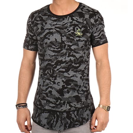 Ikao - Tee Shirt Oversize F012 Noir Camouflage