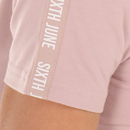 Sixth June - Tee Shirt Crop Femme Capuche W2402WTO Rose Poudré