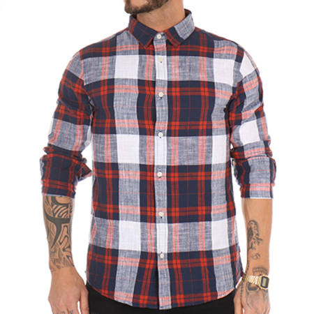 Only And Sons - Chemise Manches Longues Callee Rouge Bleu Marine