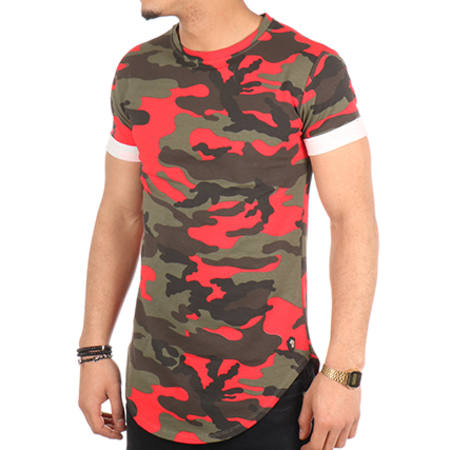 Uniplay - Tee Shirt Oversize UP-T128 Vert Kaki Rouge Camouflage