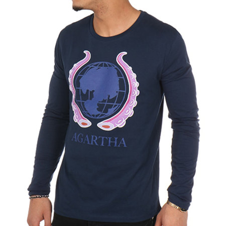 NQNT - Tee Shirt Manches Longues Agartha Monde Bleu Marine
