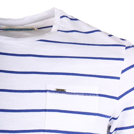 Celio - Tee Shirt Poche Geperros Blanc Bleu Roi