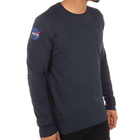 Alpha Industries - Tee Shirt Manches Longues Patch Brodé NASA Bleu Marine