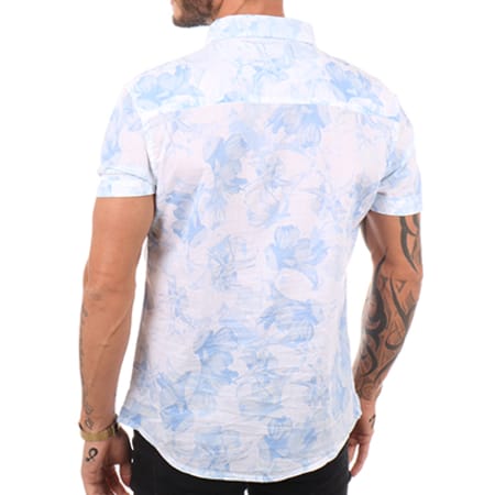 Biaggio Jeans - Chemise Manches Courtes Canta Blanc Bleu Turquoise Floral