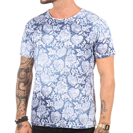Aarhon - Tee Shirt 9001BFW Bleu Marine Blanc Floral
